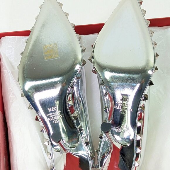 Valentino Garavani Women's Pointed Toe Rockstud Pumps Silver Sz 37.5 MSRP $1,390 - Picture 8 of 9